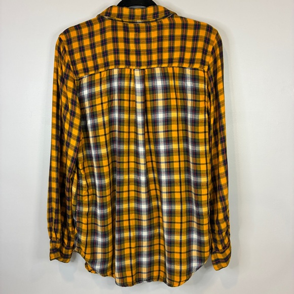 Abercrombie‎ Fitch Womens L Rust Orange Blue Plaid Shirt Casual Classic Weekend - Picture 7 of 10